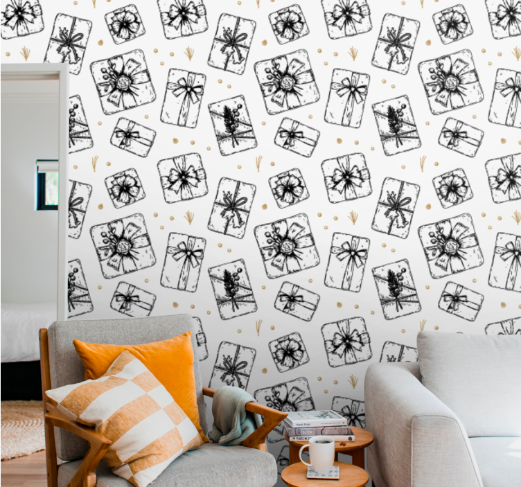 Hediye fiyonk desenleri Noel duvar kağıdı - TenStickers