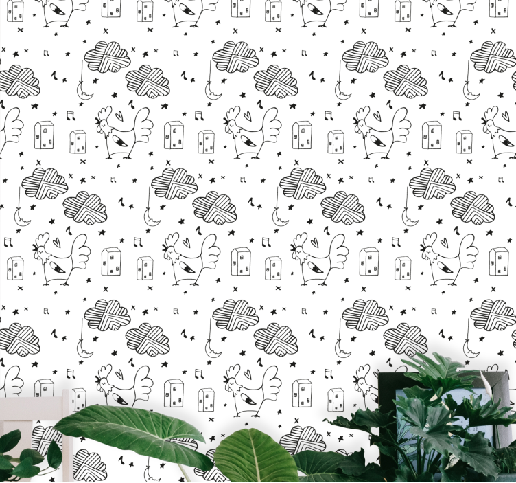 Horoz karikatür desen hayvan duvar kağıdı - TenStickers