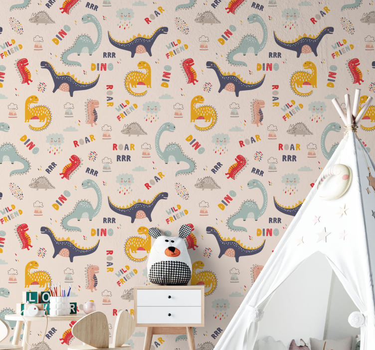 Isimleri ile renkli dinozorlar çocuklar duvar kağıdı - TenStickers
