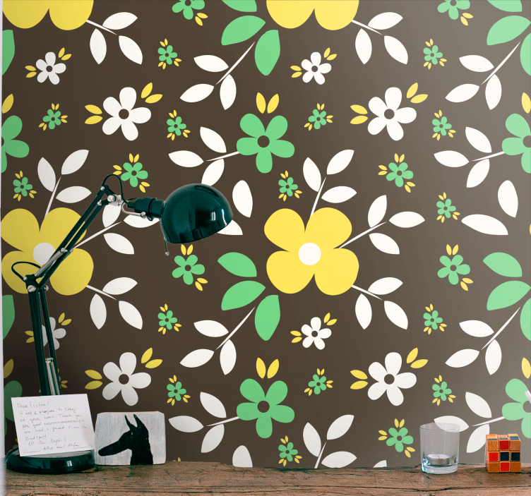 Kahverengi bir arka plan duvar kağıdı üzerinde çiçekler - TenStickers