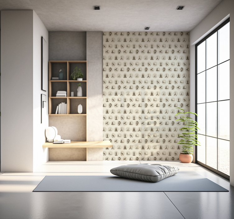 Kahverengi yoga simgeleri bej duvar kağıdı - TenStickers