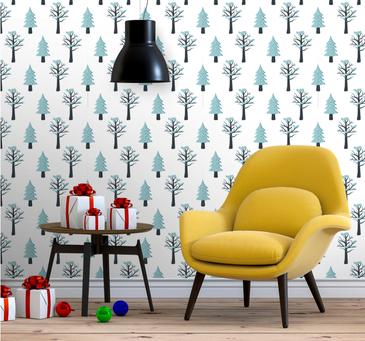 Kar desen yılbaşı duvar kağıdı ağaç - TenStickers