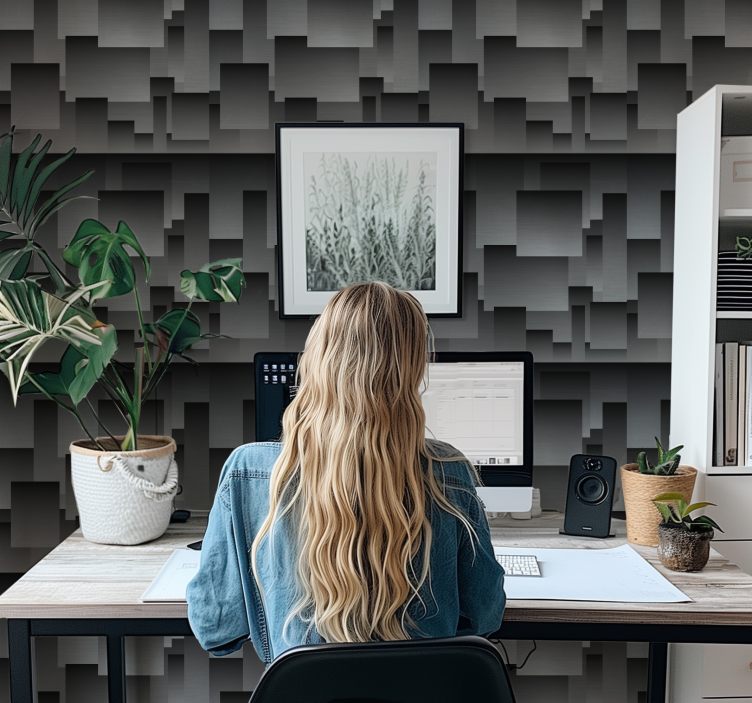 Kareler tasarımı siyah duvar kağıdı - TenStickers