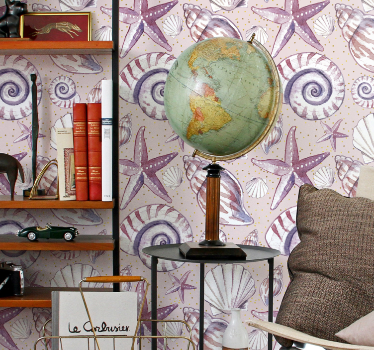 Kelebek deniz kabuğu motifi Balık duvar kağıdı - TenStickers