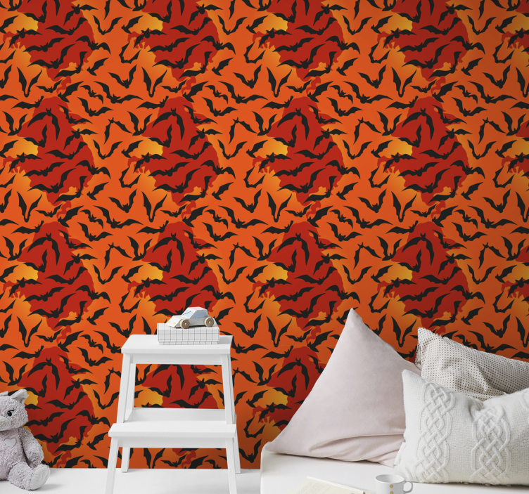 Kırmızı ve turuncu arka plan kırmızı duvar kağıdı üzerinde yarasa - TenStickers