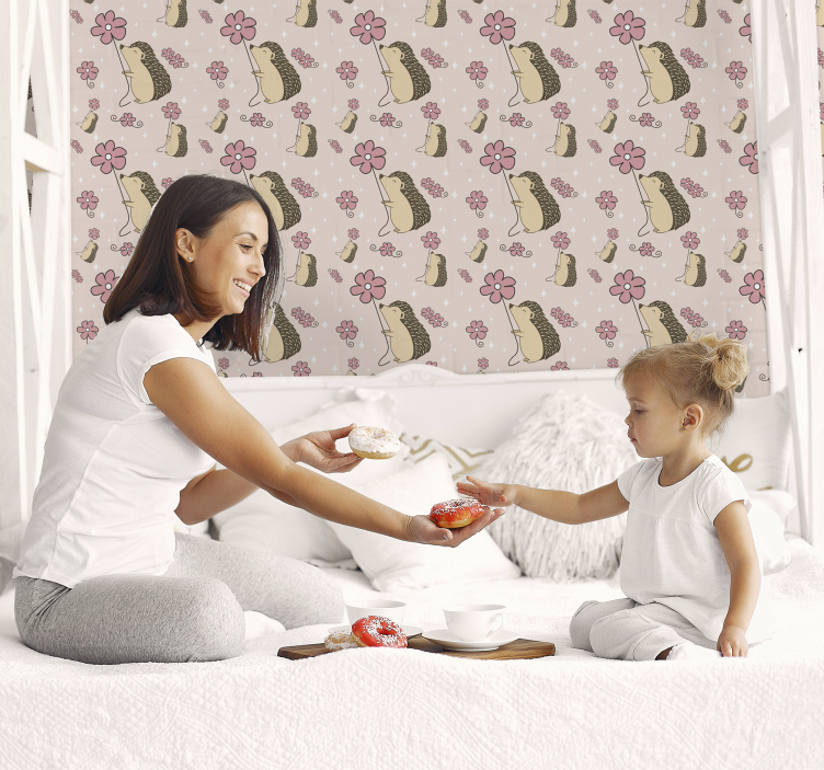 Kirpi ve çiçek tasarımı hayvan duvar kağıdı - TenStickers