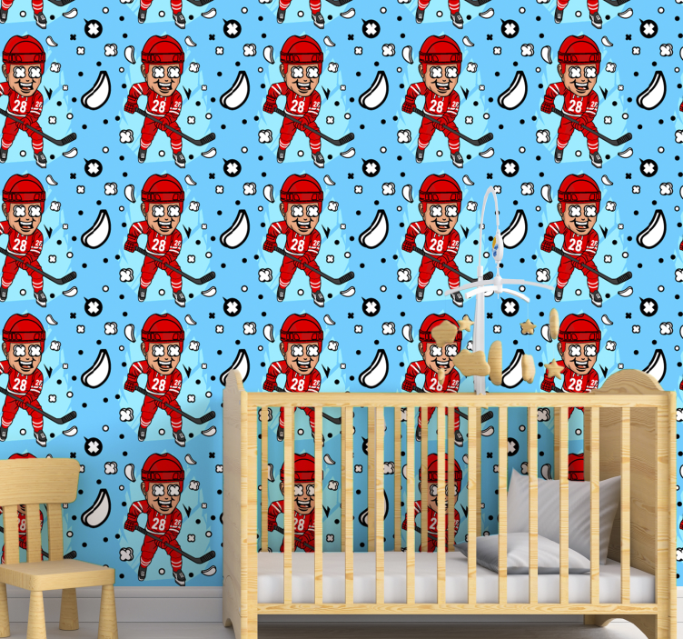 Komik hokey oyuncusu çocuk duvar kağıdı - TenStickers