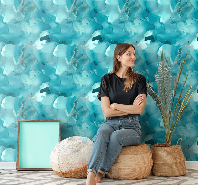 Mavi dalgalar soyut duvar kağıdı - TenStickers