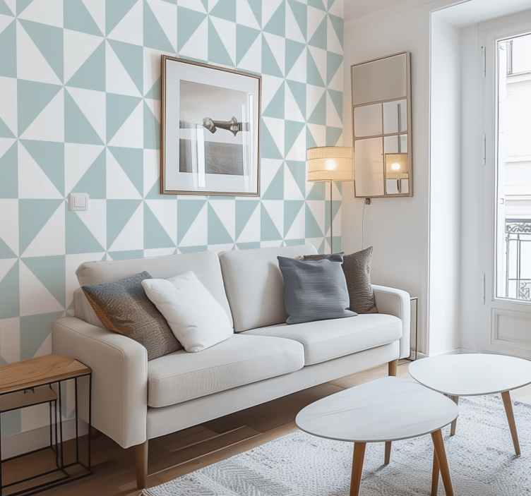 Mavi üçgenler geometrik duvar kağıdı - TenStickers