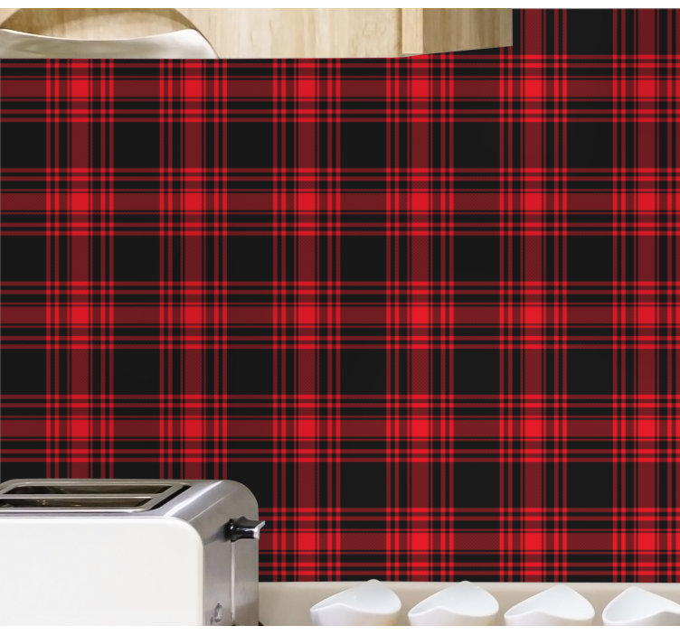 Menzies tartan siyah kırmızı desen duvar kağıdı - TenStickers