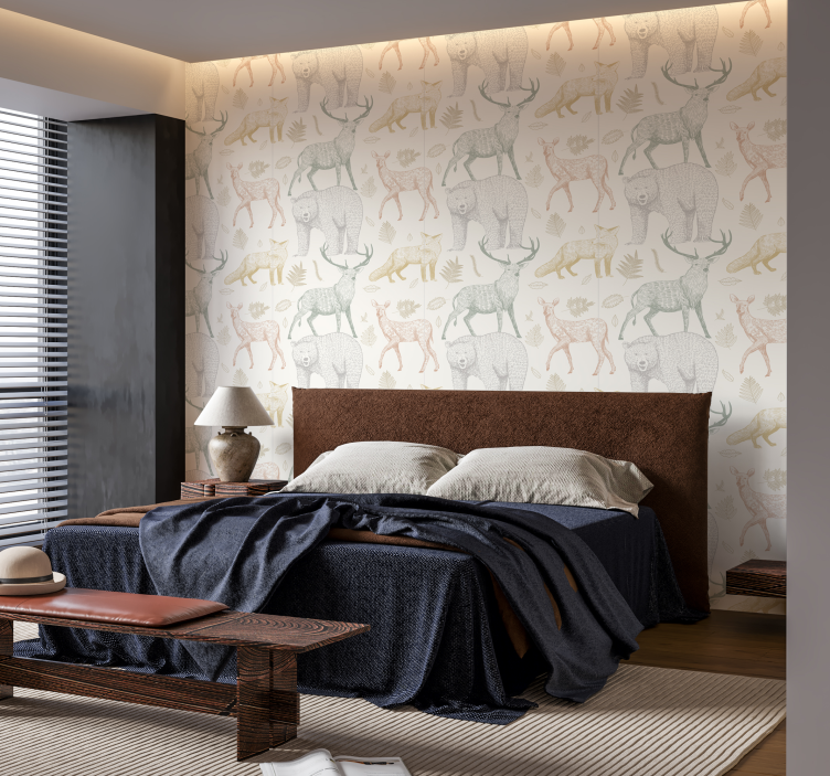 Minimalist orman tasarımı hayvanlar duvar kağıdı - TenStickers
