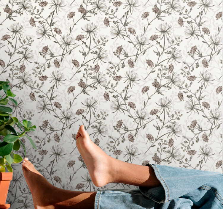 Bağbozumu bej çiçekler tasarım çiçek duvar kağıdı - TenStickers