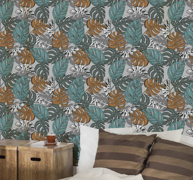 Monstera yaprak orman duvar kağıdı - TenStickers