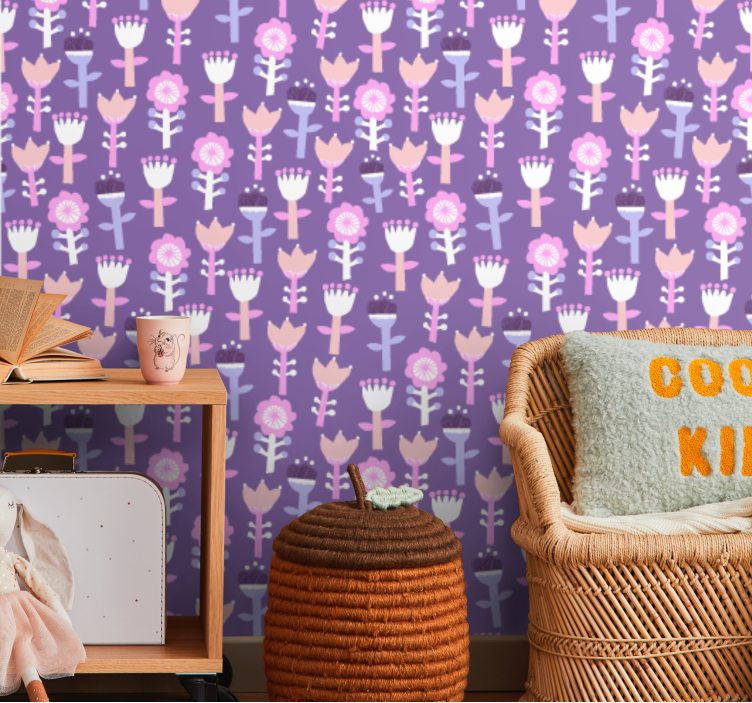 Mor tonları soyut çiçek çocuk duvar kağıdı - TenStickers