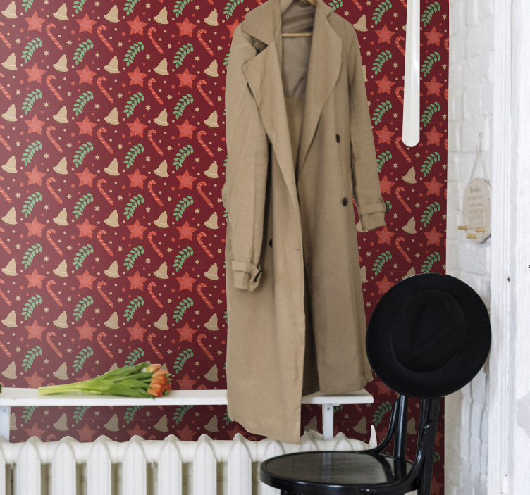 Noel şeker desen kırmızı koridor duvar kağıdı - TenStickers