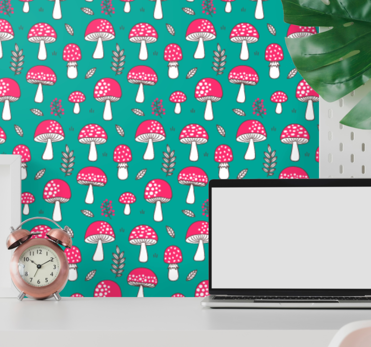 Orman mantarları deseni doğa duvar kağıdı - TenStickers