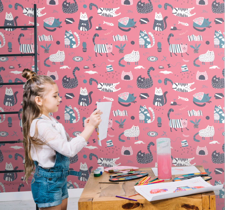 Oynak kediler illüstrasyon kediler duvar kağıdı - TenStickers