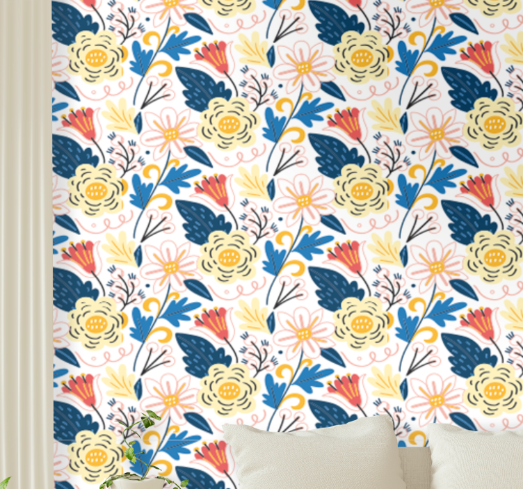 Panoramik çiçek odası duvar kağıdı tasarımı - TenStickers