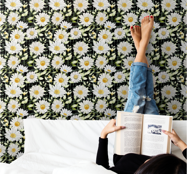 Papatya çiçek ekranı çiçek desenli duvar kağıdı - TenStickers