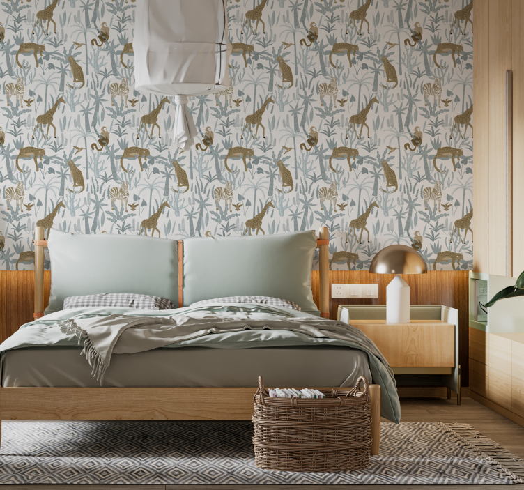 Pastel Renkli Orman Deseni ana yatak odası duvar kağıdı - TenStickers