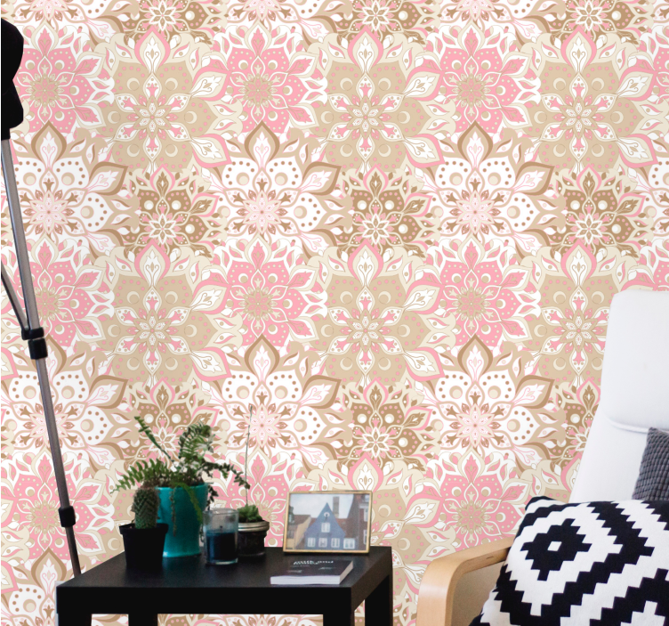 Pembe bohem etnik oturma odası duvar kağıdı - TenStickers