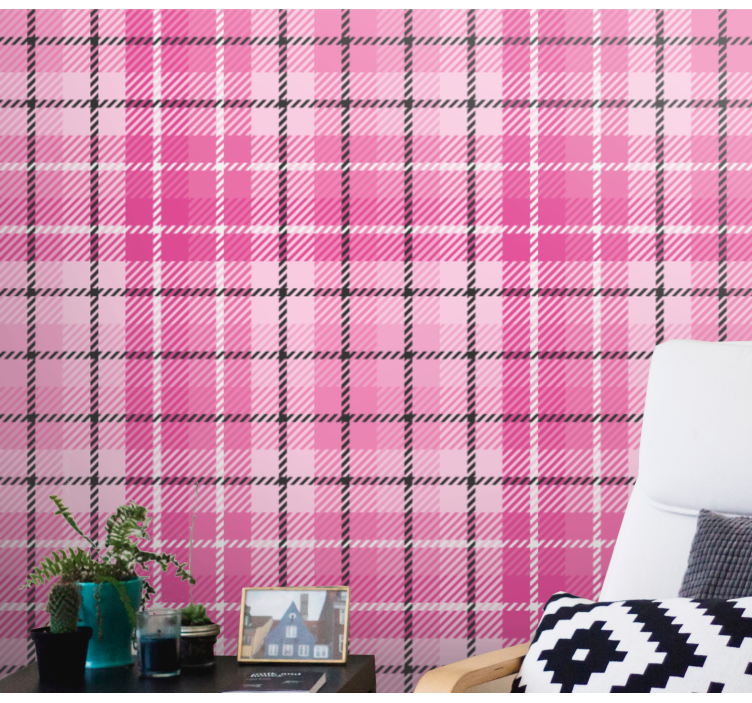 Pembe ve siyah tartan klasik duvar kağıdı - TenStickers