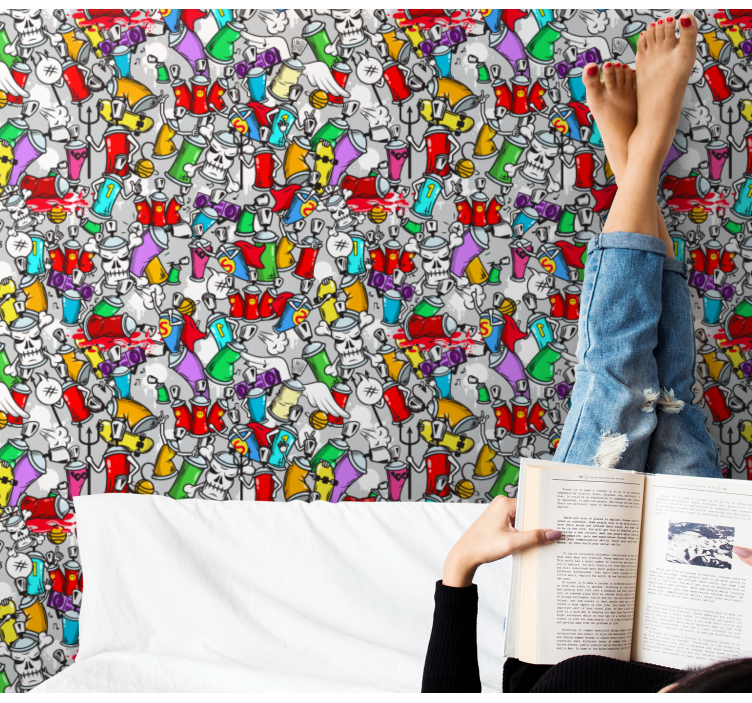 Renkli canlı grafiti kutuları sanat duvar kağıdı - TenStickers