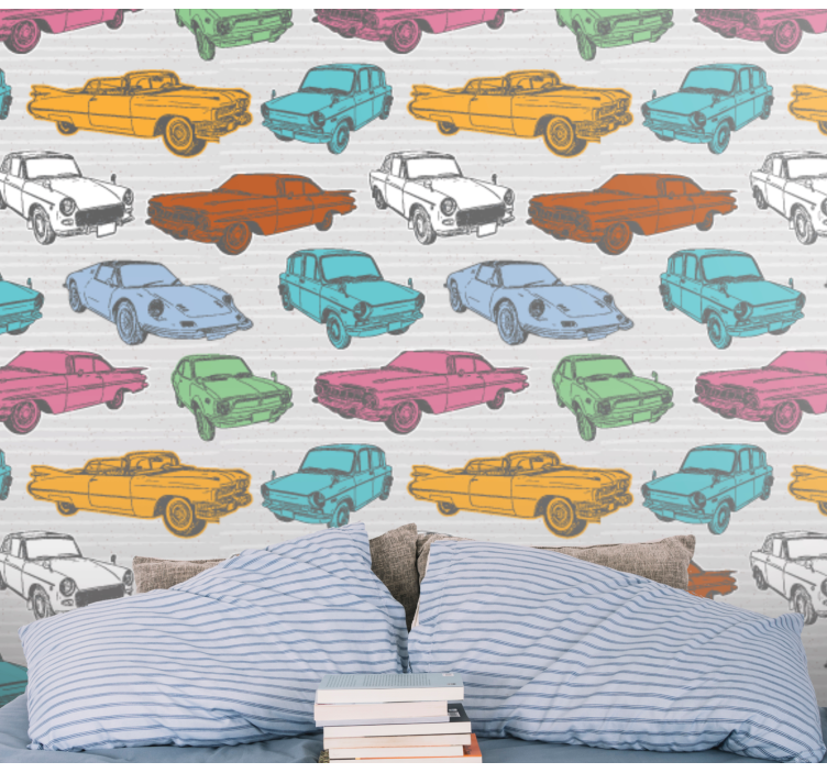 Renkli klasik arabalar klasik duvar kağıdı - TenStickers