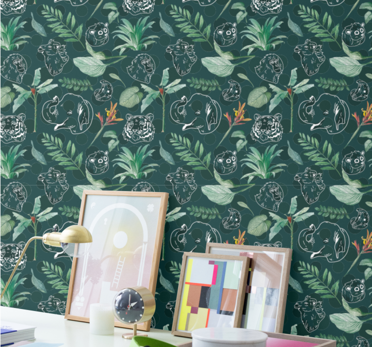 Renkli orman hayvanları ve ağaçları duvar kağıdı - TenStickers