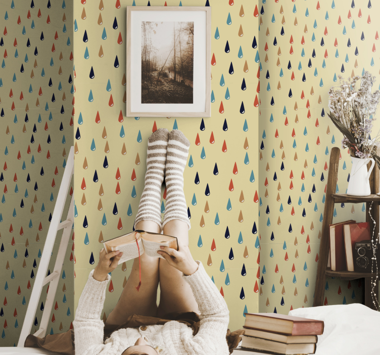 Renkli yağmur damlaları çocuklar yatak odası duvar kağıdı - TenStickers