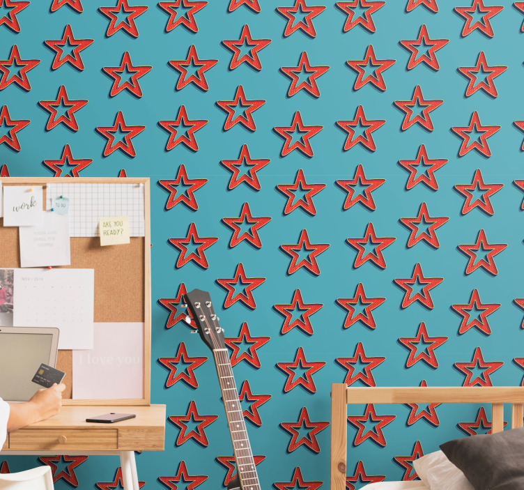 Retro kırmızı yıldızlar desen yıldız duvar kağıdı - TenStickers