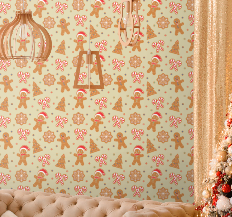 şenlikli zencefilli kurabiye figürleri Noel duvar kağıdı - TenStickers