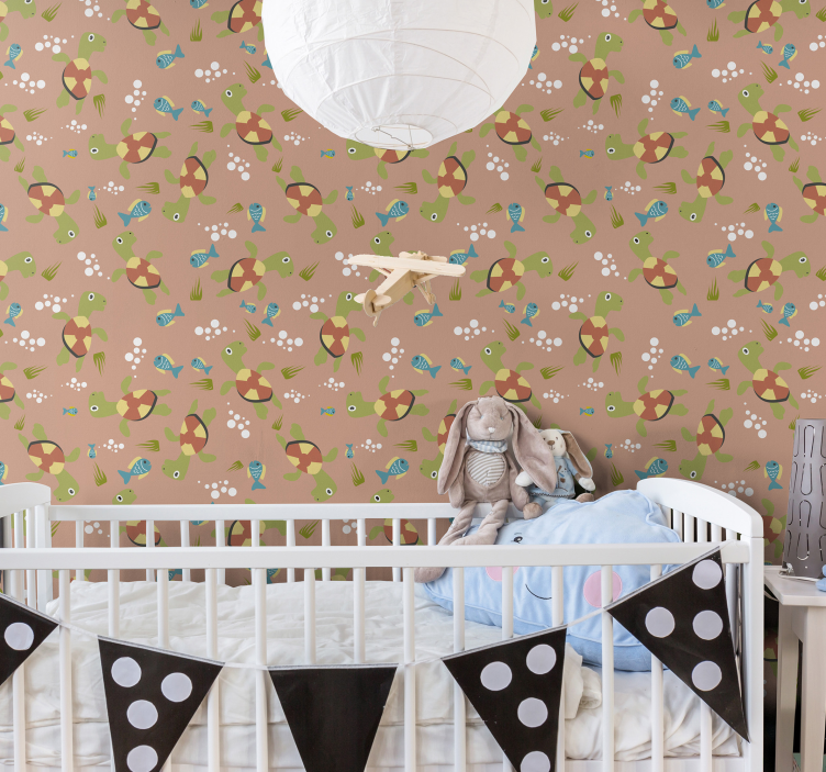 Balıklar ve kaplumbağalar deseni Balık duvar kağıdı - TenStickers