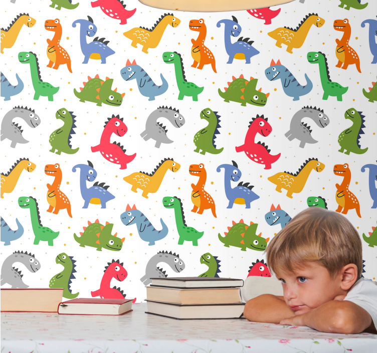 Sevimli dinozor türleri çocuk duvar kağıdı - TenStickers