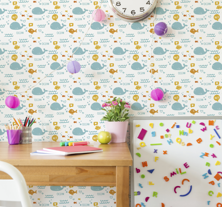 Sevimli okyanus balinaları hayvan duvar kağıdı - TenStickers