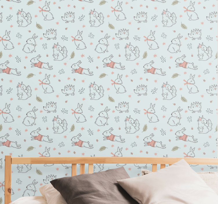 Sincap ve tavşan duvar kağıdı ile çiçekler - TenStickers