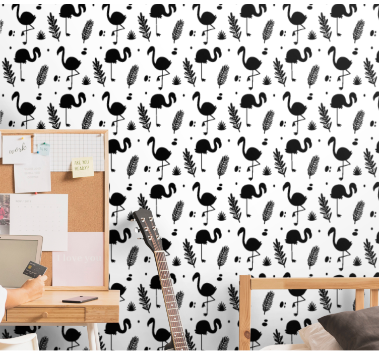 Siyah beyaz flamingolar hayvan duvar kağıdı - TenStickers