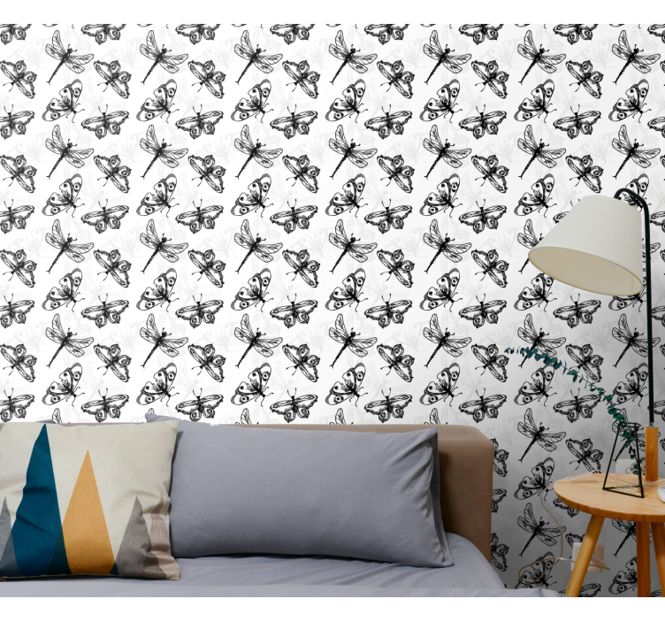 Siyah beyaz yusufçuk kelebek duvar kağıdı - TenStickers