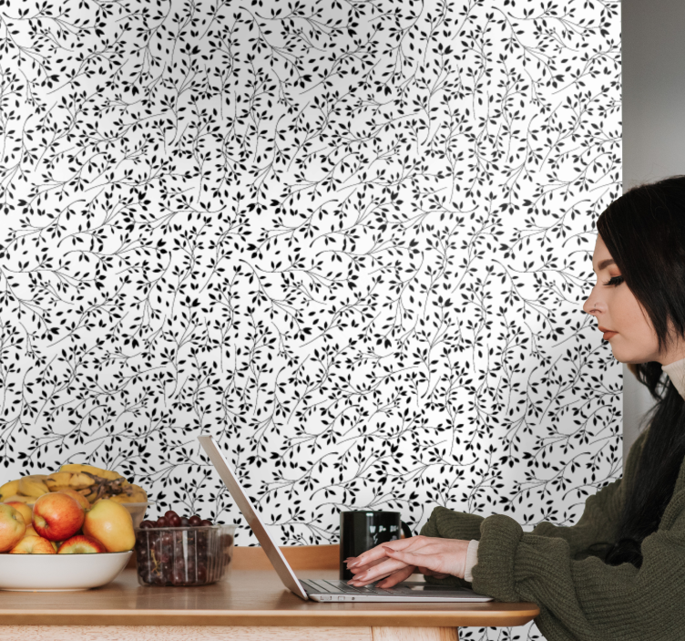 Siyah çiçek duvar kağıdında cila çiçekleri - TenStickers