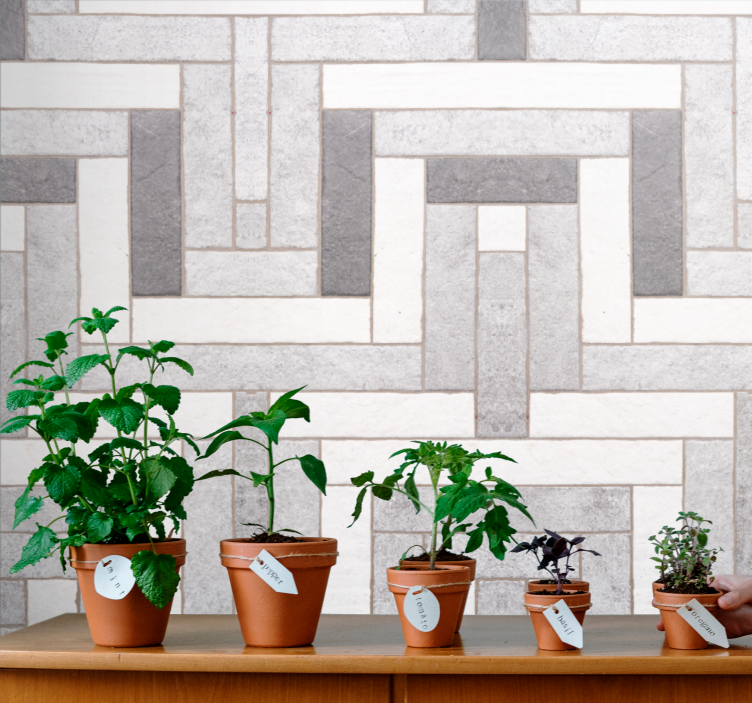 Soğuk gri-kahverengi balıksırtı desen duvar kağıdı - TenStickers