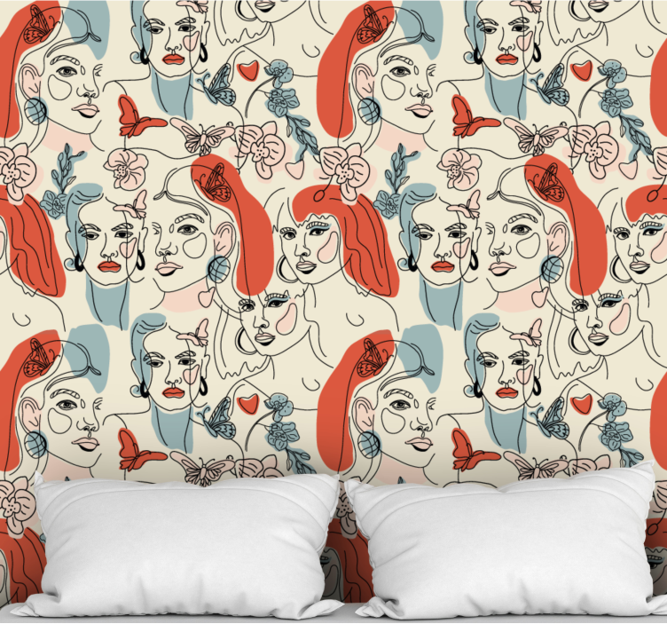 Soyut arka plan duvar kağıdı üzerinde kadınsı yüzler - TenStickers