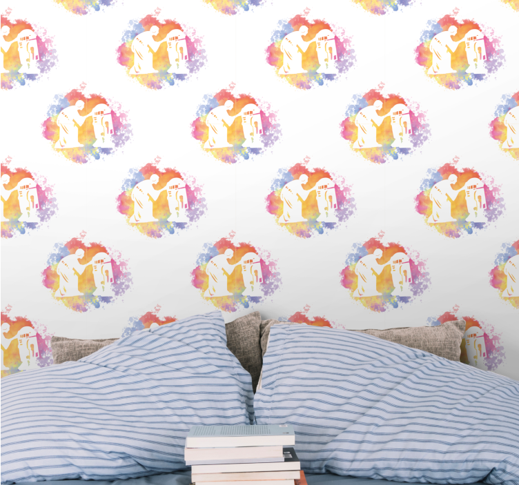 Soyut çift silueti sanat duvar kağıdı - TenStickers