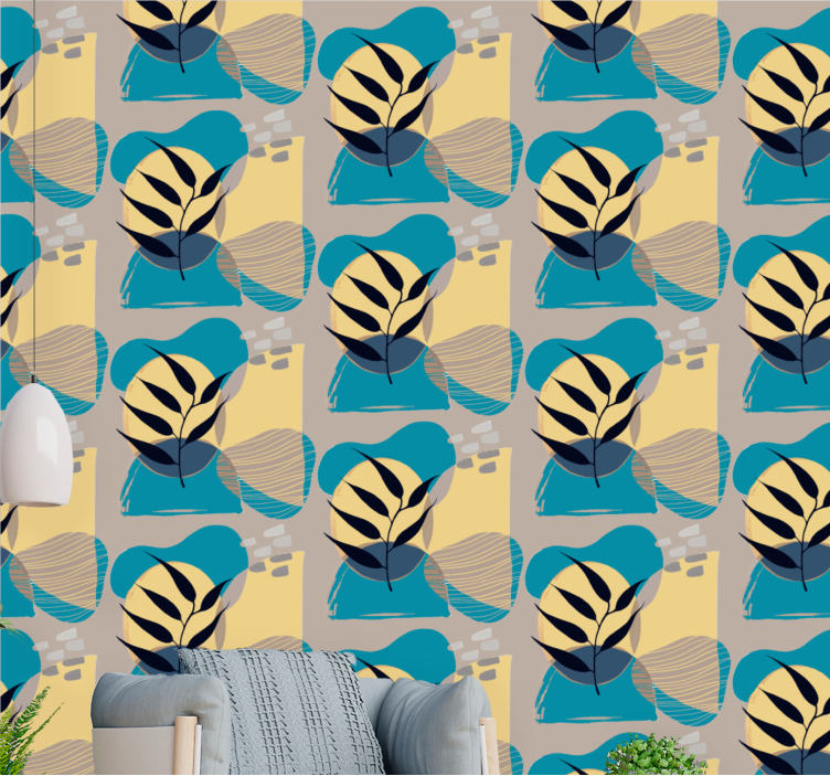 Stilize yaprak deseni çiçek süs duvar kağıdı - TenStickers