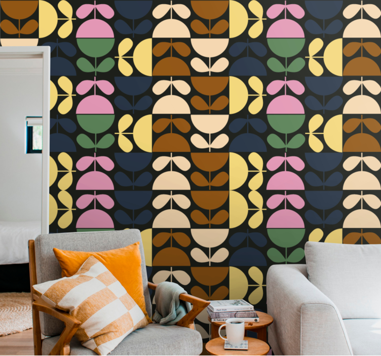 Stilize yaprak desenleri çiçek süs duvar kağıdı - TenStickers