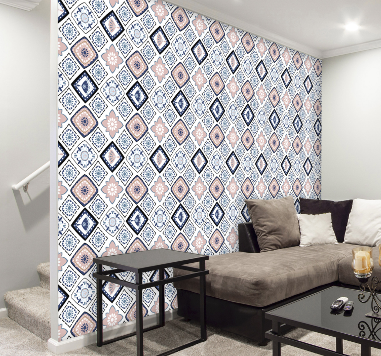 Duvar kağıdı pembe ve açık mavi çiçekler - TenStickers