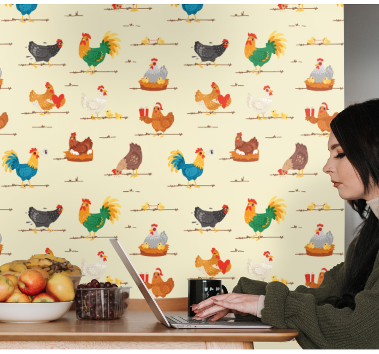 Tavuk çizgi film karakterleri desen duvar kağıdı - TenStickers