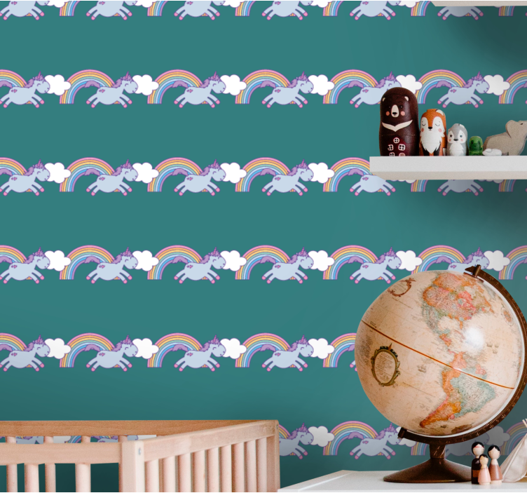 Tek boynuzlu at gökkuşağı duvar kağıdı ile deniz mavisi arka plan - TenStickers