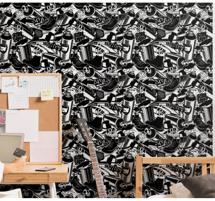 Tek tonlu grafiti duvar etiketleri sanat duvar kağıdı - TenStickers