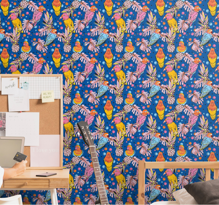 Tropik papağan vahası papağanlar duvar kağıdı - TenStickers