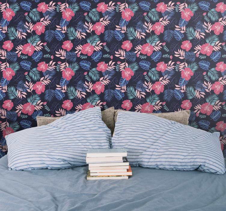 Tropikal flora çiçekli duvar kağıdı - TenStickers